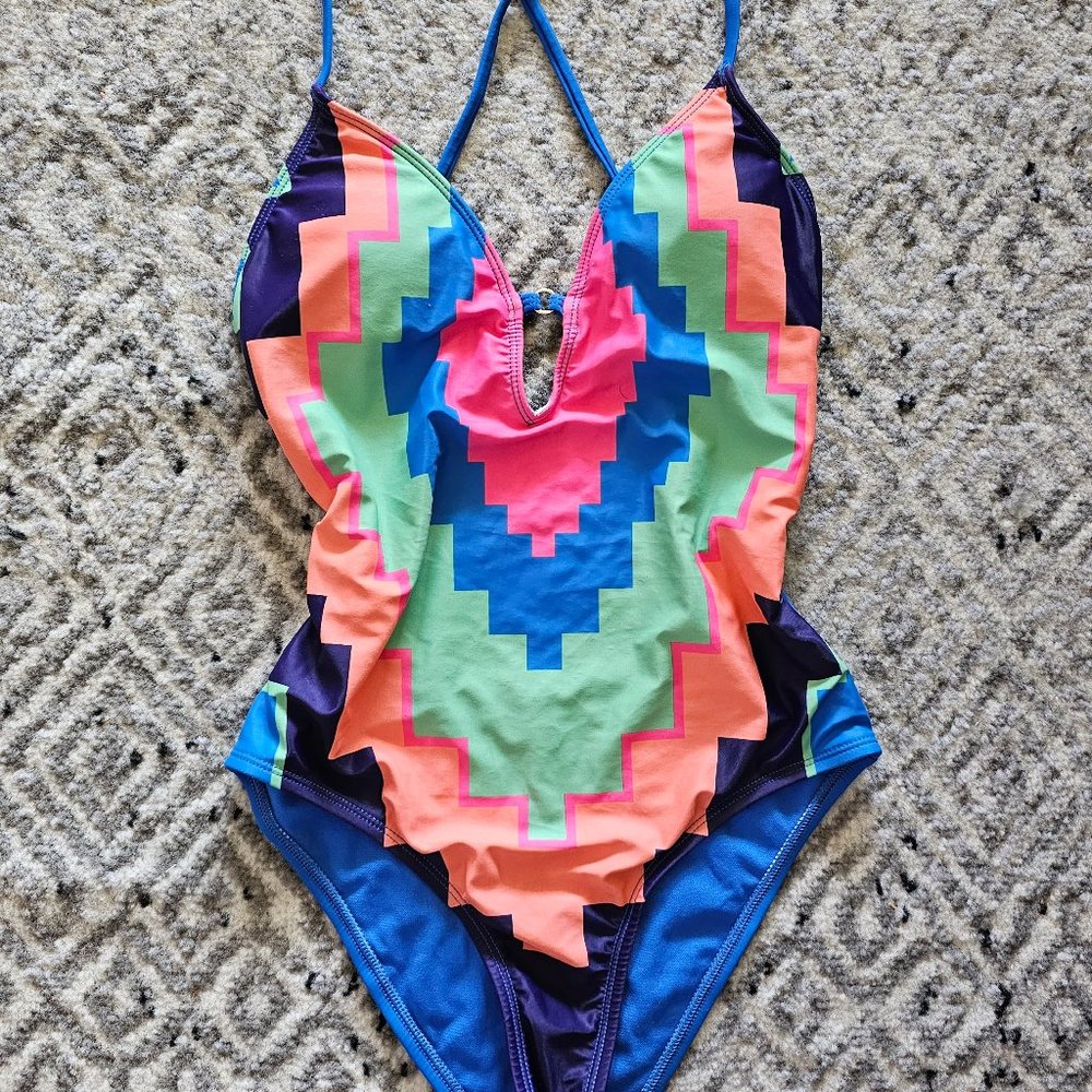 Birds of Paradise Swimsuit SZ SMALL Rainbow Onepiece